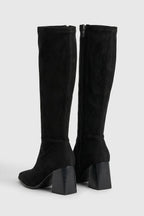 Women's Suede Pointed Toe Knee High Boots with Block Heel