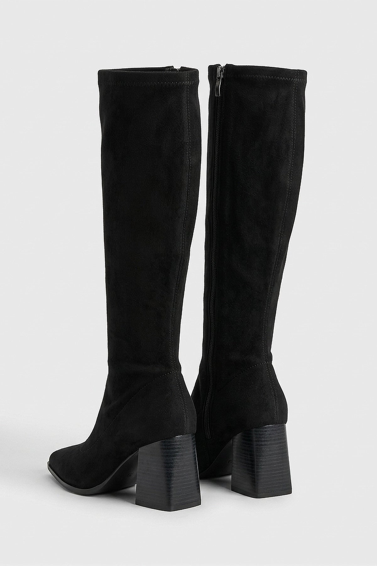 Women's Suede Pointed Toe Knee High Boots with Block Heel