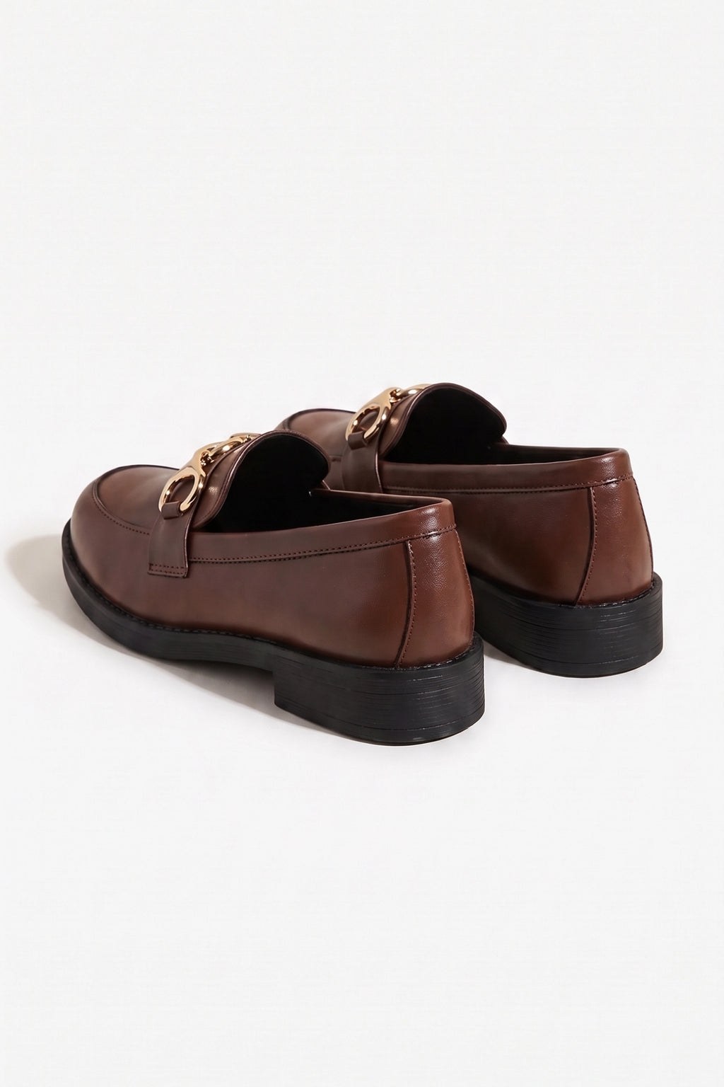 Women's Polished Brown Loafers Classic Leather with Gold Horsebit