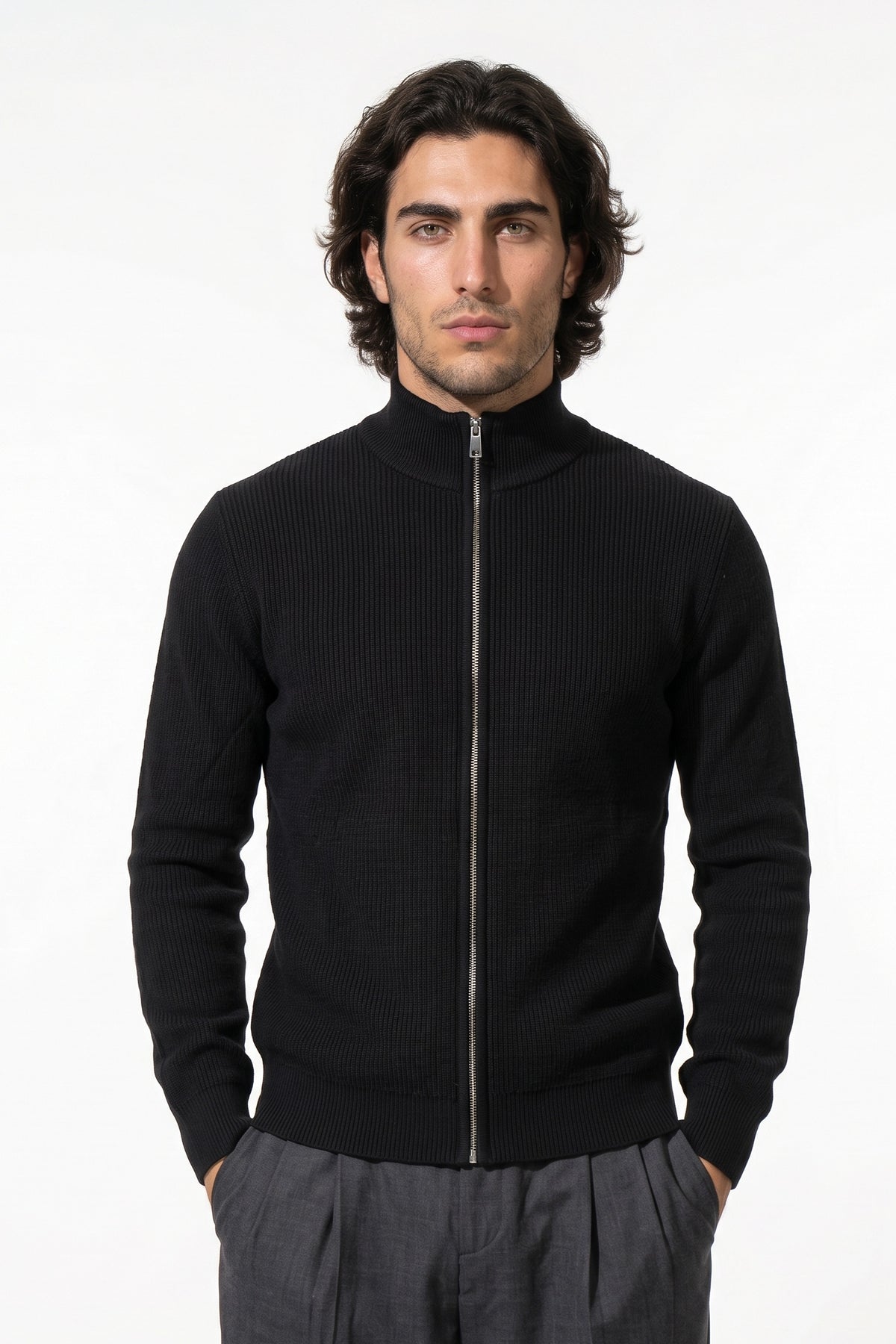 Men’s Winter Warm Ribbed Knit Cardigan Full Zip