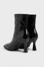 Women’s Leather Pointed Toe High Heel Ankle Boots with Side Zip