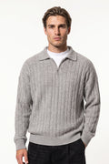 Men's Winter Warm Cable Knit Quarter Zip Polo Jumper