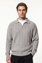 Men's Winter Warm Cable Knit Quarter Zip Polo Jumper