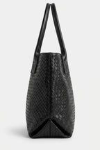 Women’s Spacious Woven Black Leather Tote Bag Large Shoulder Handles