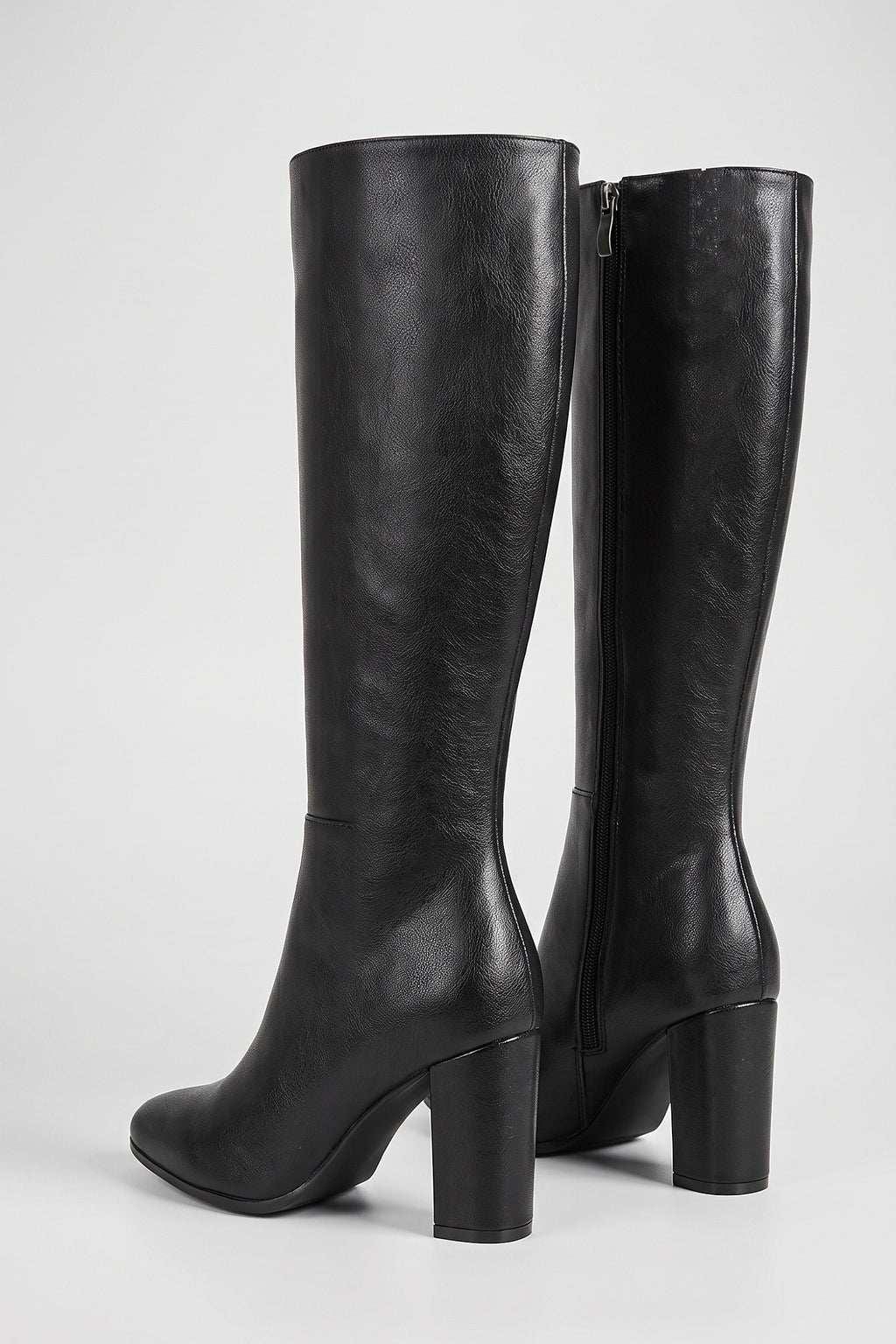 Women’s Winter Versatile Black Leather Knee High Boots with Block Heel