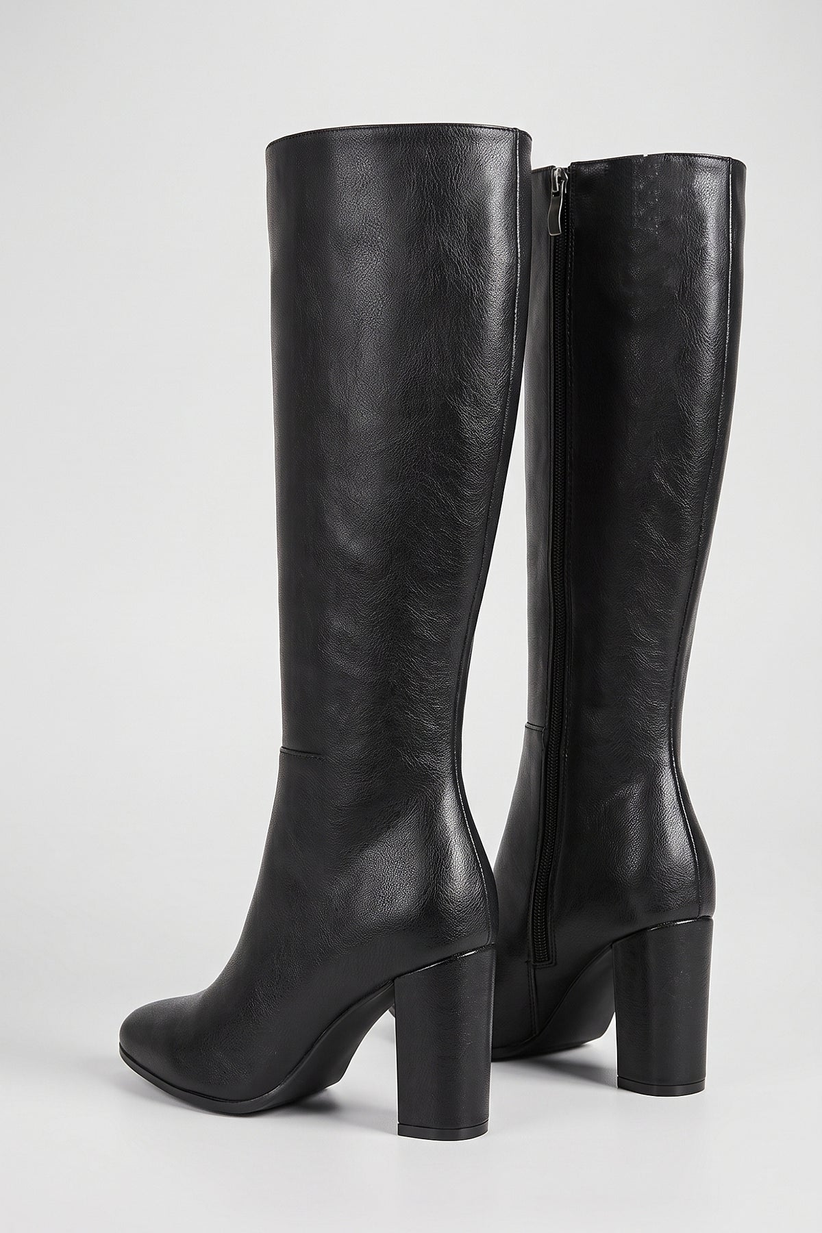 Women’s Winter Versatile Black Leather Knee High Boots with Block Heel