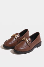 Women's Polished Brown Loafers Classic Leather with Gold Horsebit