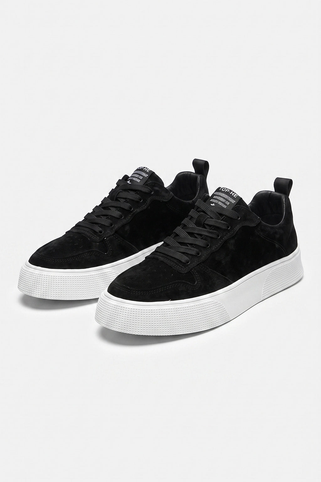Men’s Comfortable Black Suede Trainers Textured White Sole