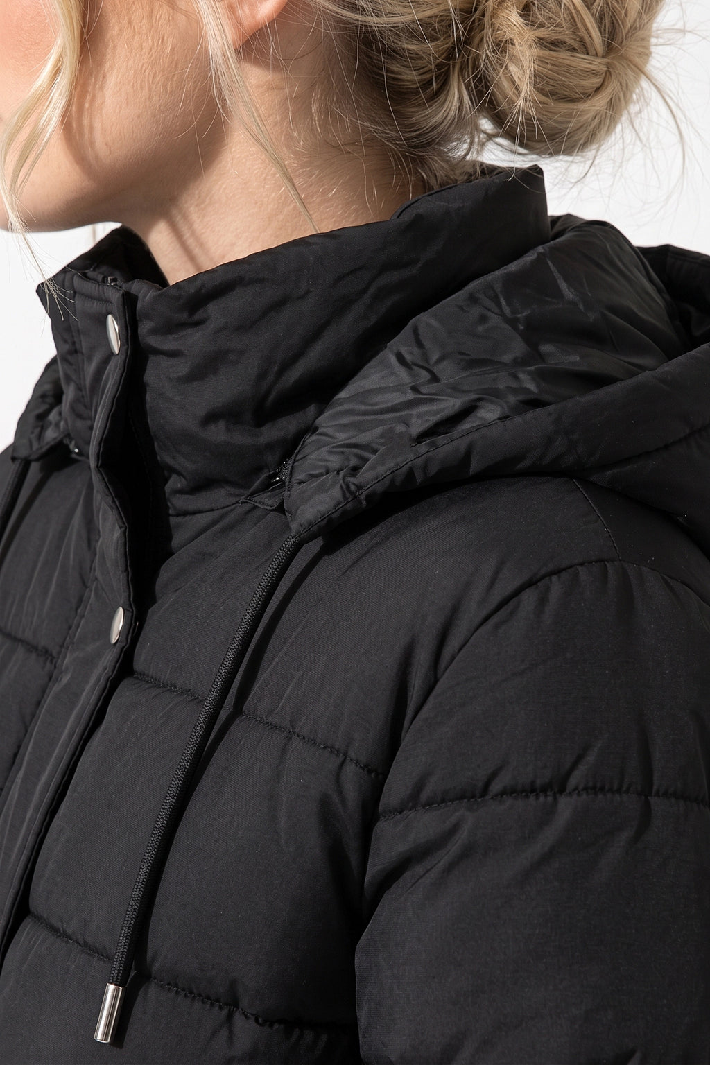 Women's Winter Warm Longline Puffer Coat with Hood and Button Front