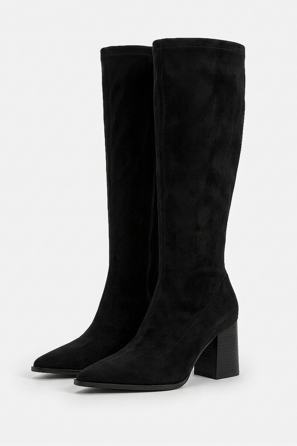 Women's Suede Pointed Toe Knee High Boots with Block Heel