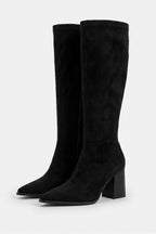 Women's Suede Pointed Toe Knee High Boots with Block Heel