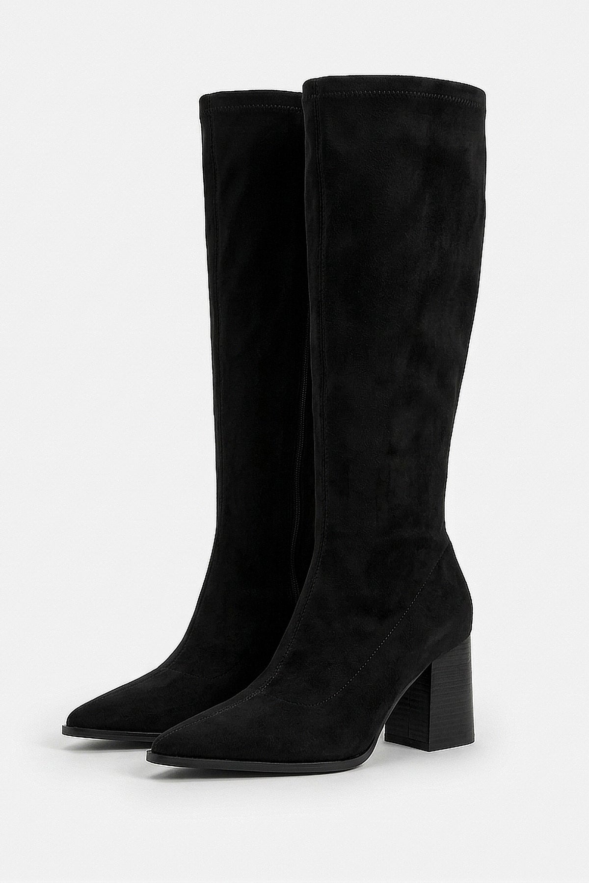 Women's Suede Pointed Toe Knee High Boots with Block Heel