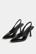 Women’s Stylish Black Slingback Heels Pointed Toe