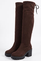 Women’s Winter Chunky Suede Knee High Boots with Drawstring