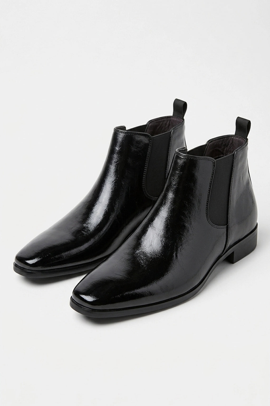 Men’s Easy Wear Glossy Leather Chelsea Boots with Low Heel