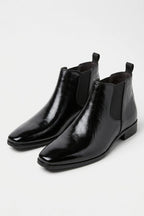 Men’s Easy Wear Glossy Leather Chelsea Boots with Low Heel