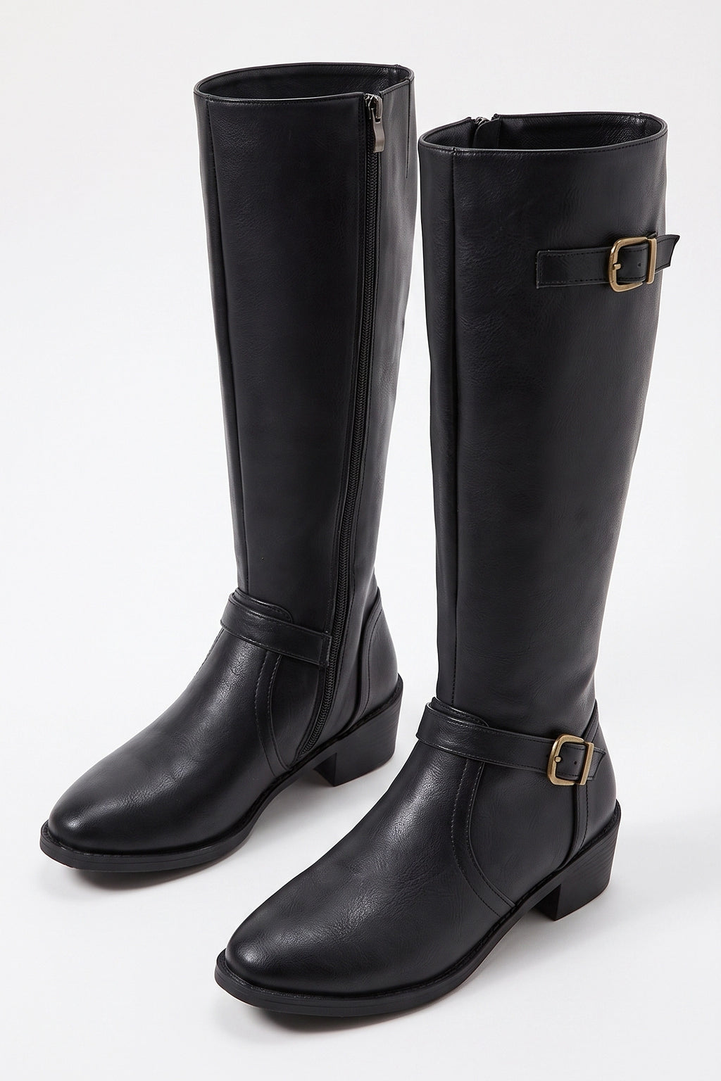 Women’s Winter Easy Wear Leather Knee High Boots with Buckle Detail