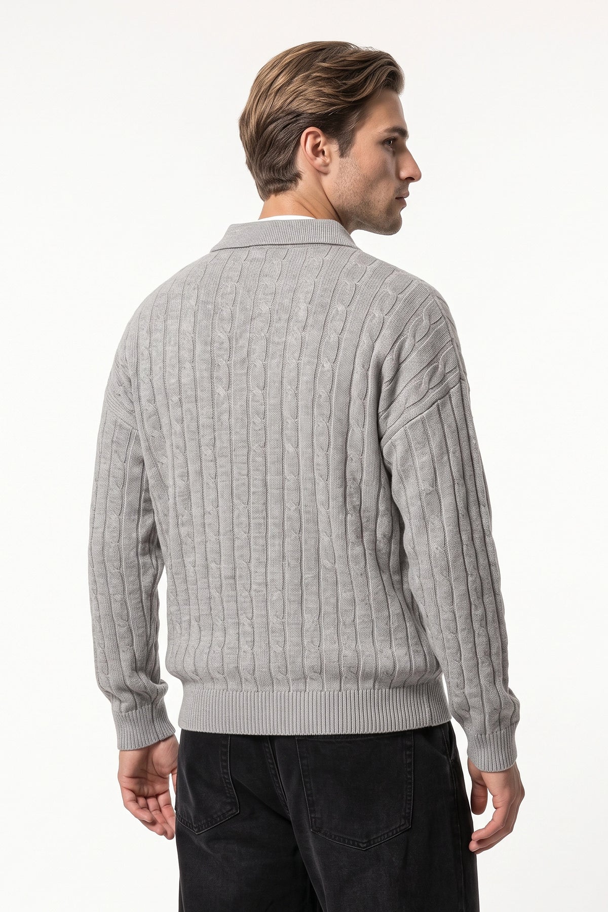 Men's Winter Warm Cable Knit Quarter Zip Polo Jumper