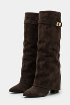 Women’s Slouch Pointed Toe Knee High Boots Low Heel