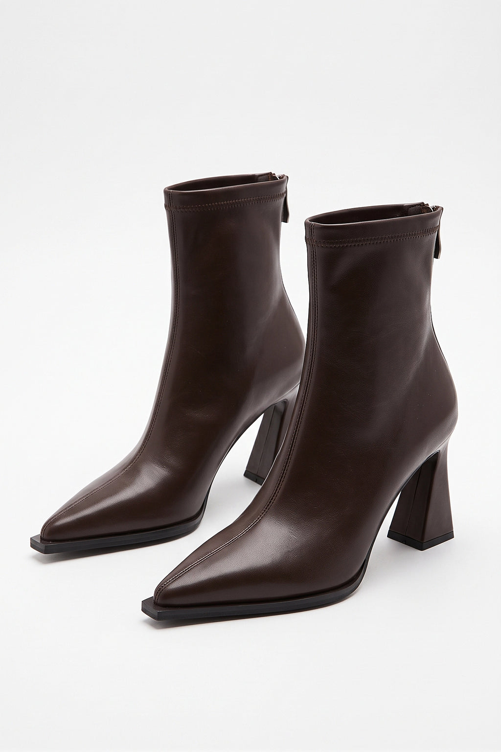 Women's Stylish Leather Ankle Boots Pointed Toe with Flared Block Heel