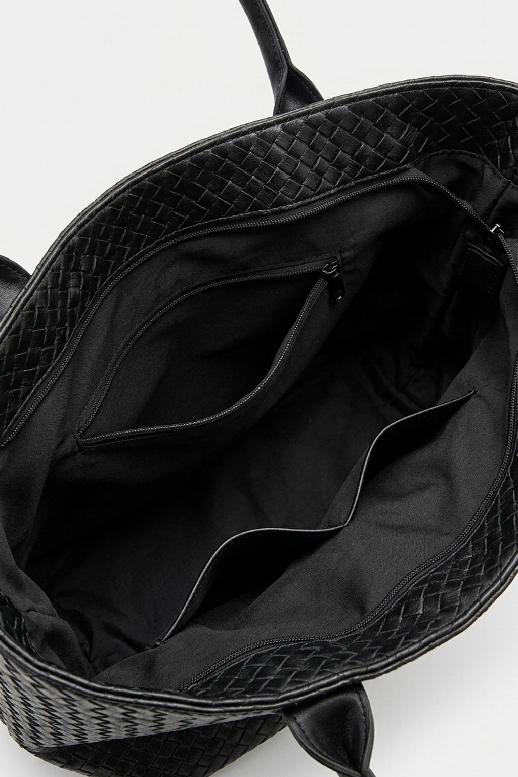 Women’s Spacious Woven Black Leather Tote Bag Large Shoulder Handles