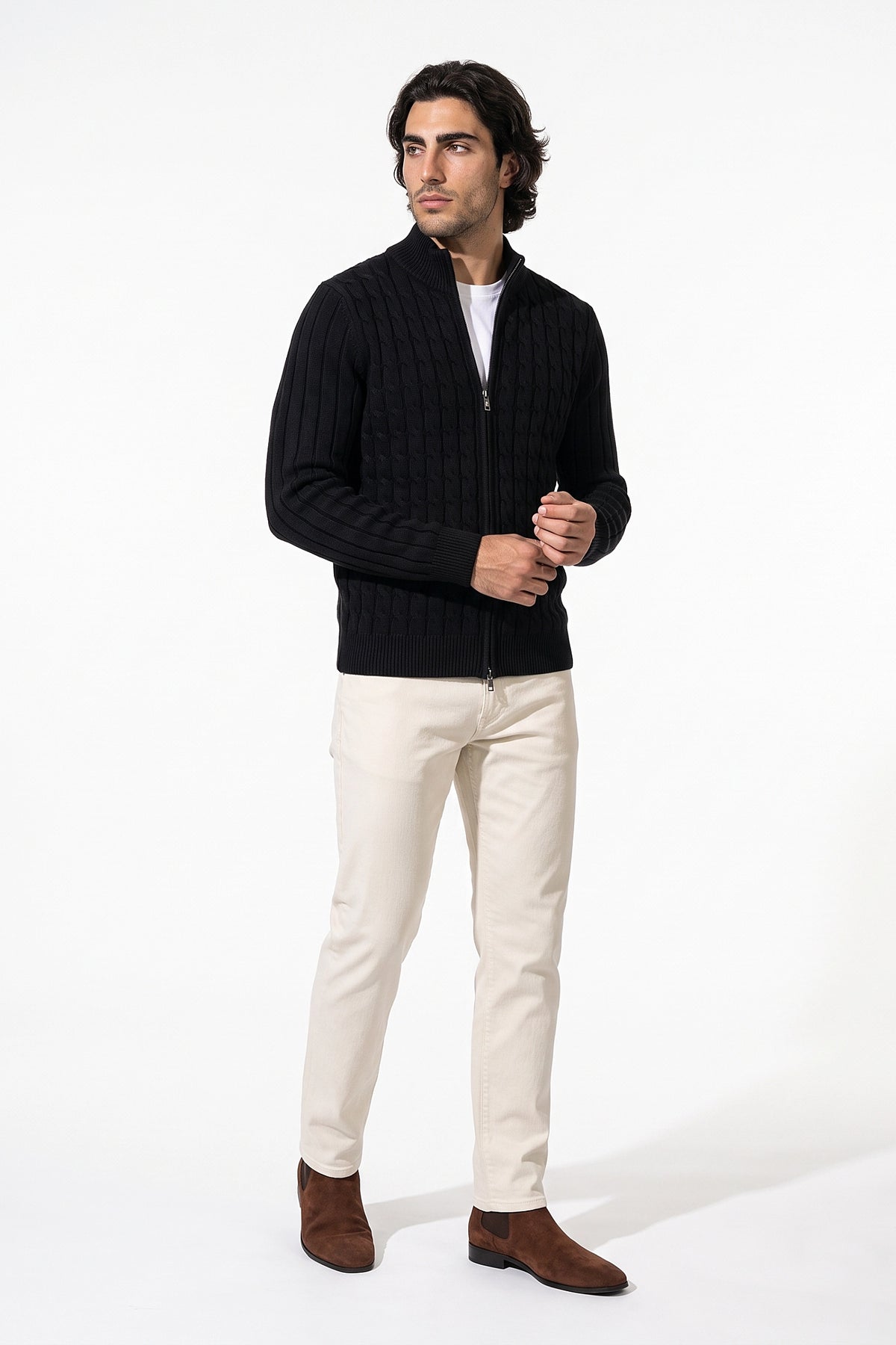 Men’s Winter Warm Cable Knit Cardigan Full Zip
