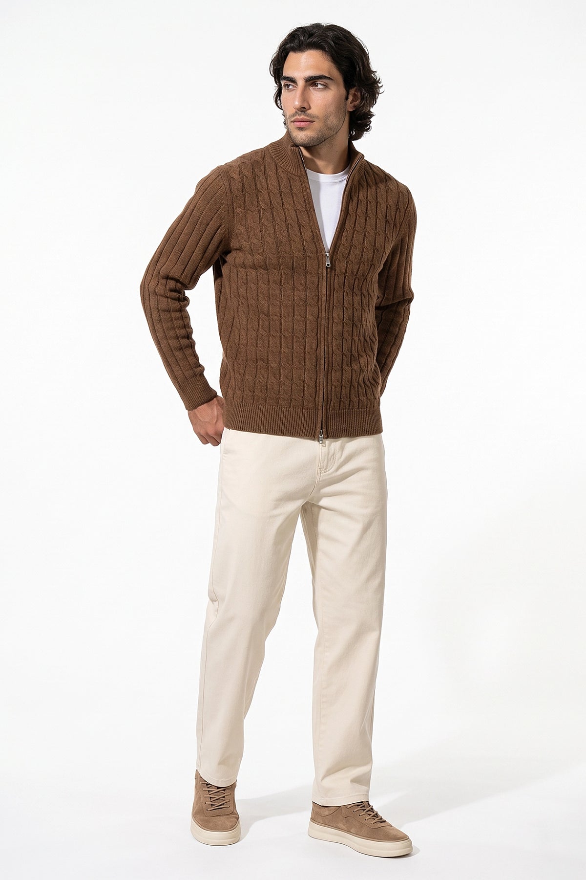 Men’s Winter Warm Cable Knit Cardigan Full Zip
