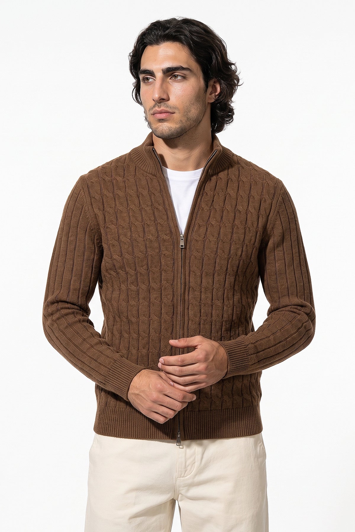 Men’s Winter Warm Cable Knit Cardigan Full Zip