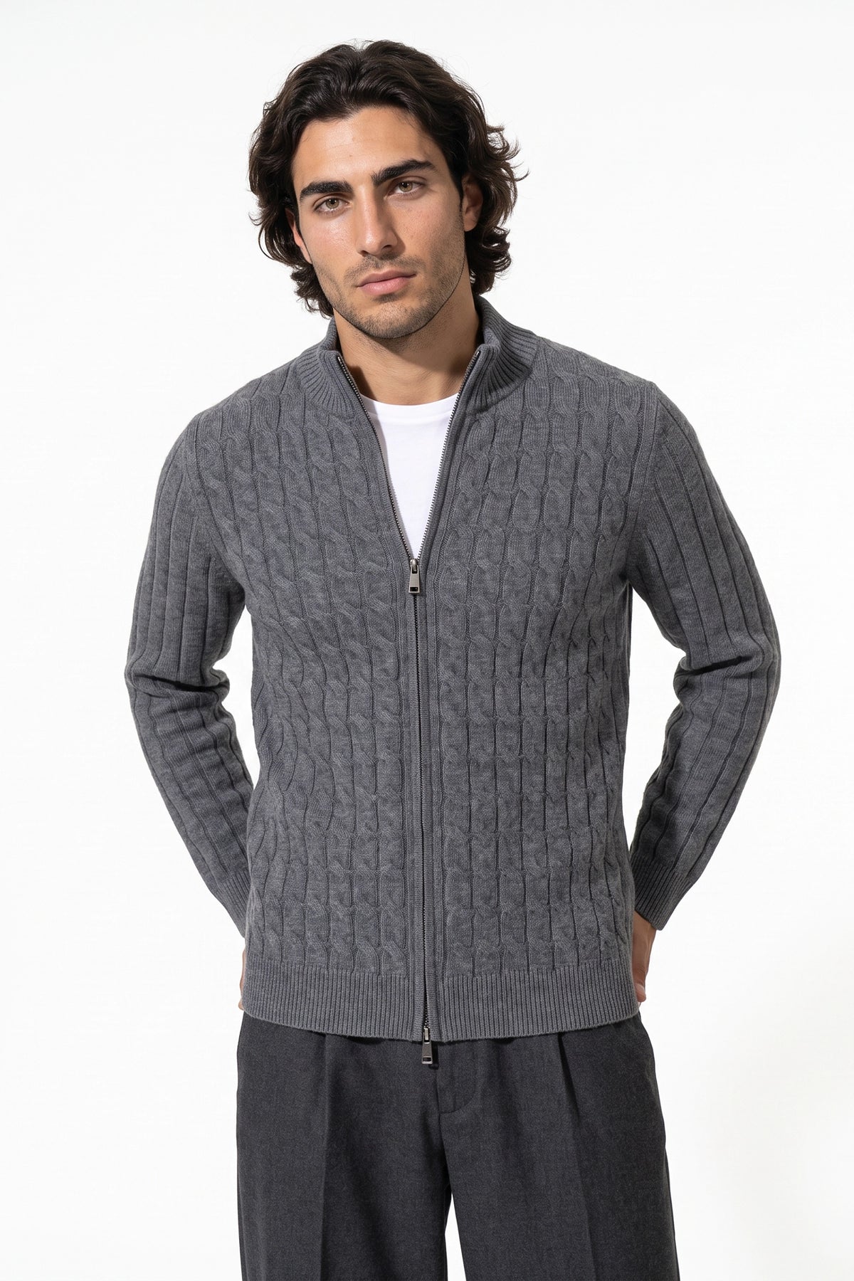 Men’s Winter Warm Cable Knit Cardigan Full Zip