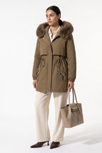 Women's Winter Warm Parka Coat with Faux Fur Hood and Drawstring Waist