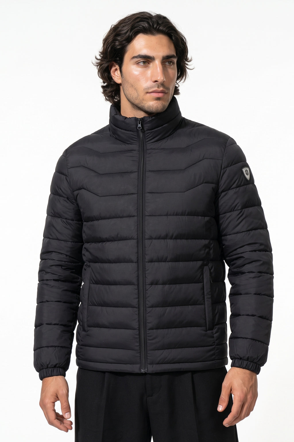 Men’s Winter Warm Stand Collar Puffer Jacket with Zip Pockets