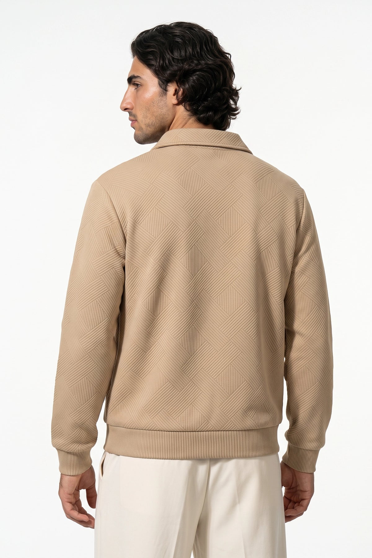 Men's Winter Comfortable Textured Knit Polo Jumper Quarter Zip