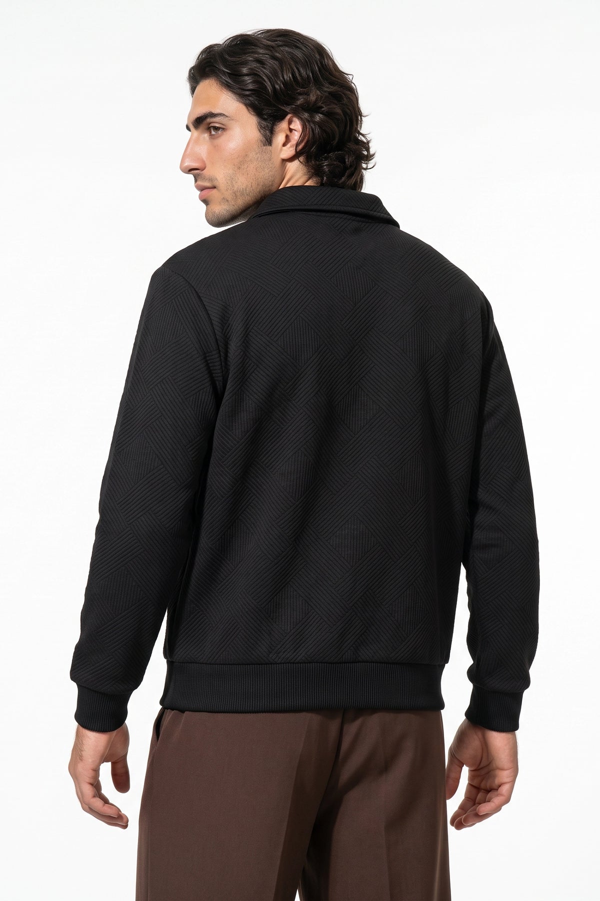 Men's Winter Comfortable Textured Knit Polo Jumper Quarter Zip
