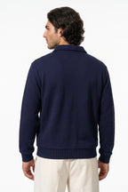 Men's Winter Comfortable Textured Knit Polo Jumper Quarter Zip