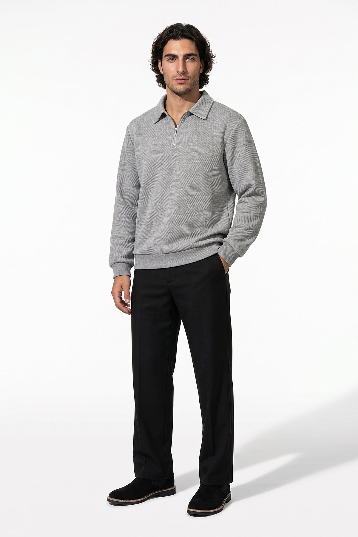 Men's Winter Comfortable Textured Knit Polo Jumper Quarter Zip