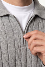 Men's Winter Warm Cable Knit Quarter Zip Polo Jumper