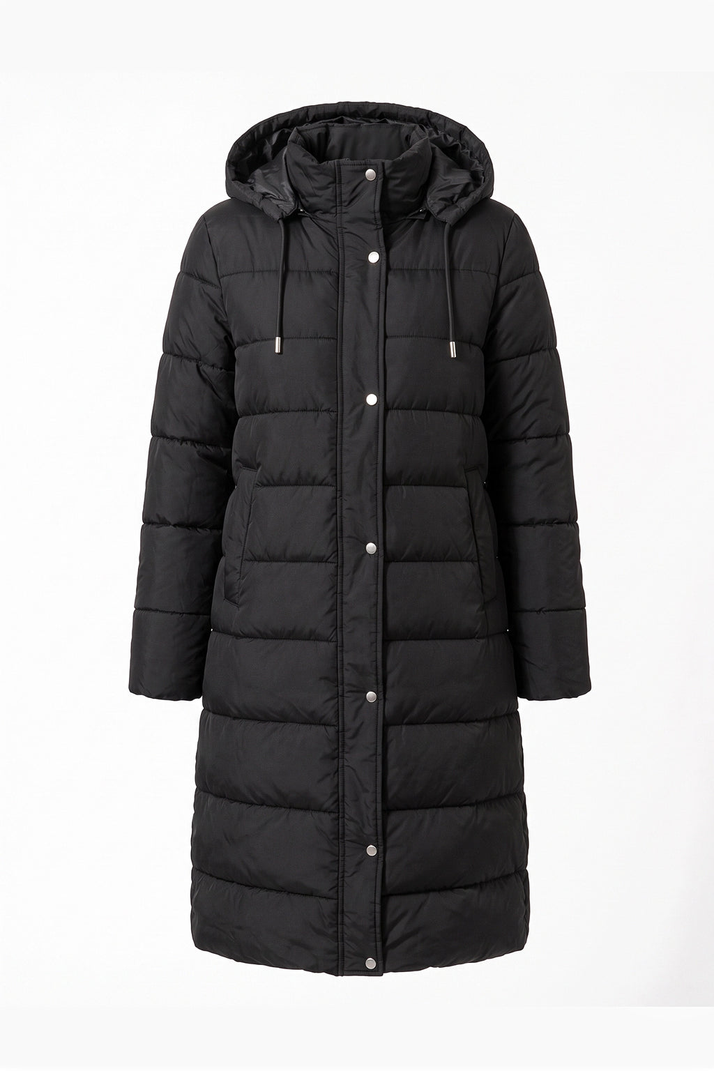 Women's Winter Warm Longline Puffer Coat with Hood and Button Front