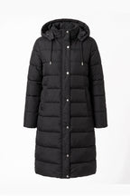 Women's Winter Warm Longline Puffer Coat with Hood and Button Front