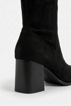 Women's Suede Pointed Toe Knee High Boots with Block Heel