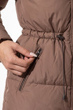 Women’s Winter Warm Hooded Long Puffer Jacket with Adjustable Waist