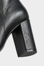 Women’s Winter Versatile Black Leather Knee High Boots with Block Heel