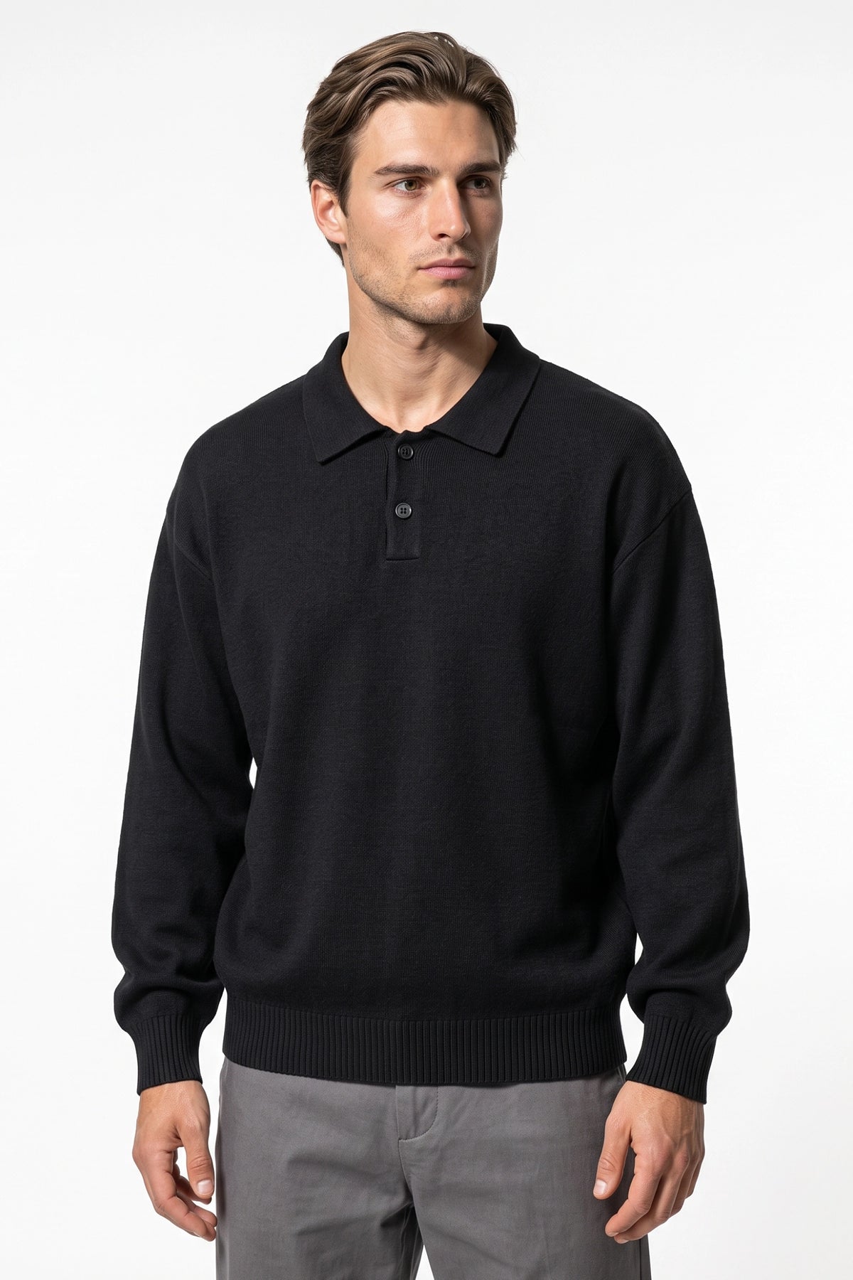 Men's Winter Comfortable Knitted Polo Jumper Relaxed Fit