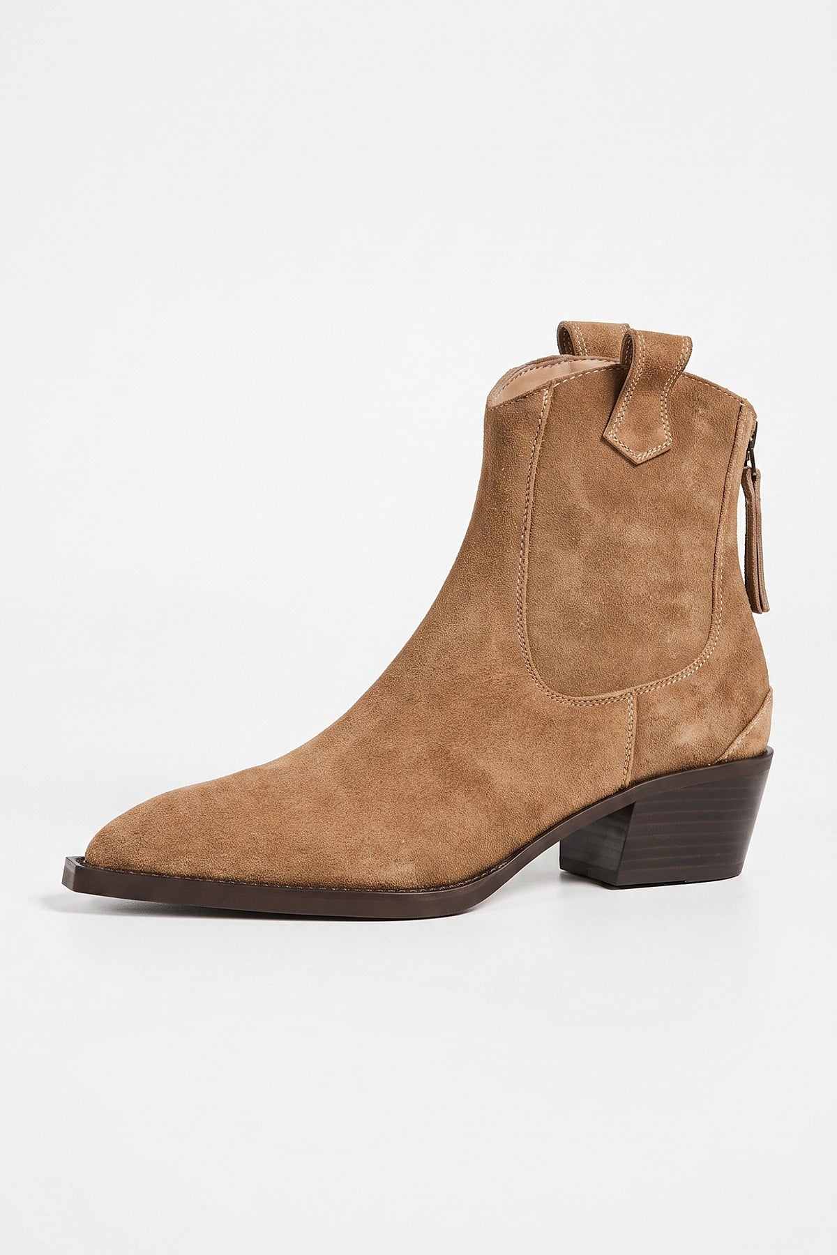 Women’s Warm Suede Pointed Toe Western Ankle Boots with Back Zip