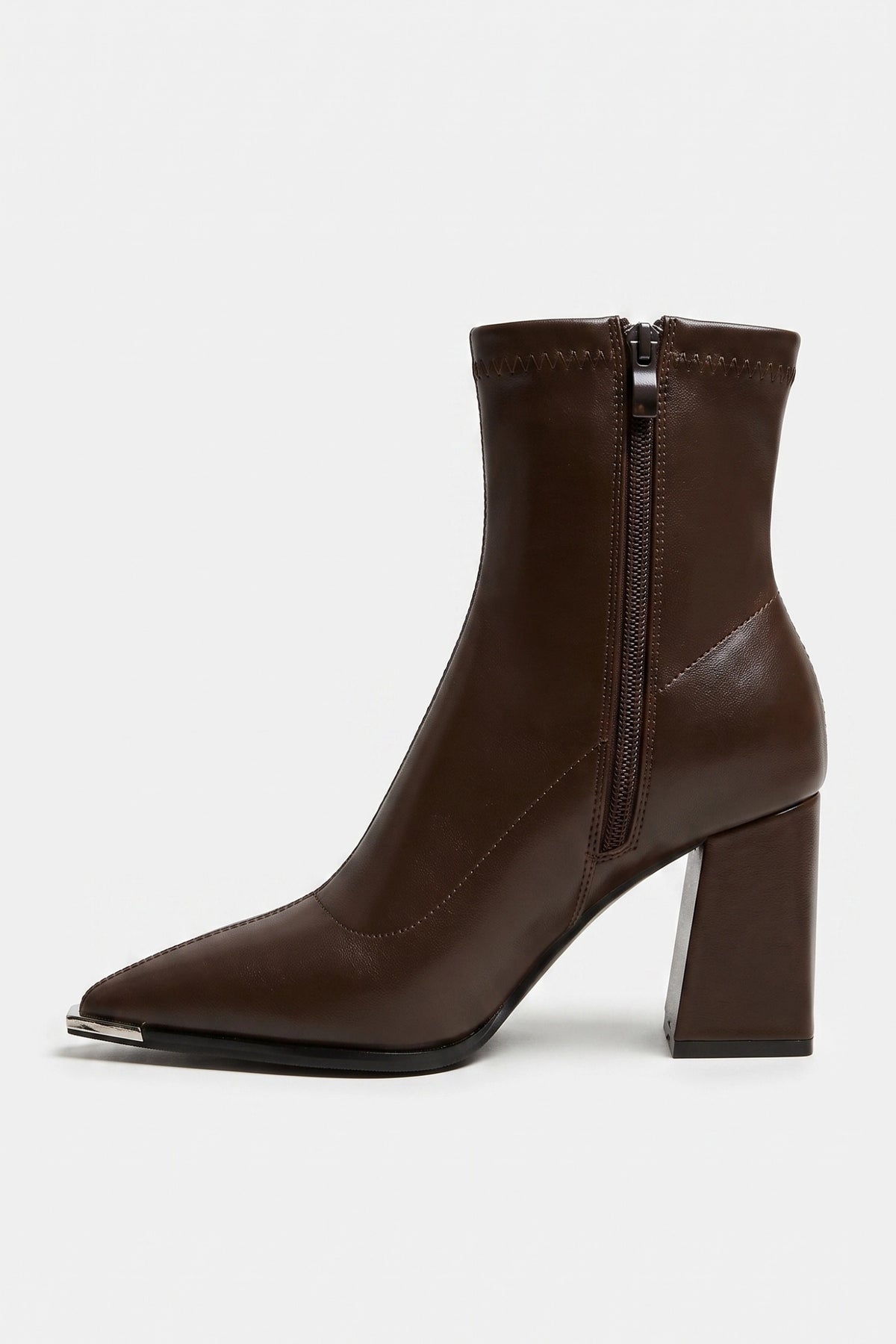 Women's Winter Block Heel Pointed Toe Leather Ankle Boots