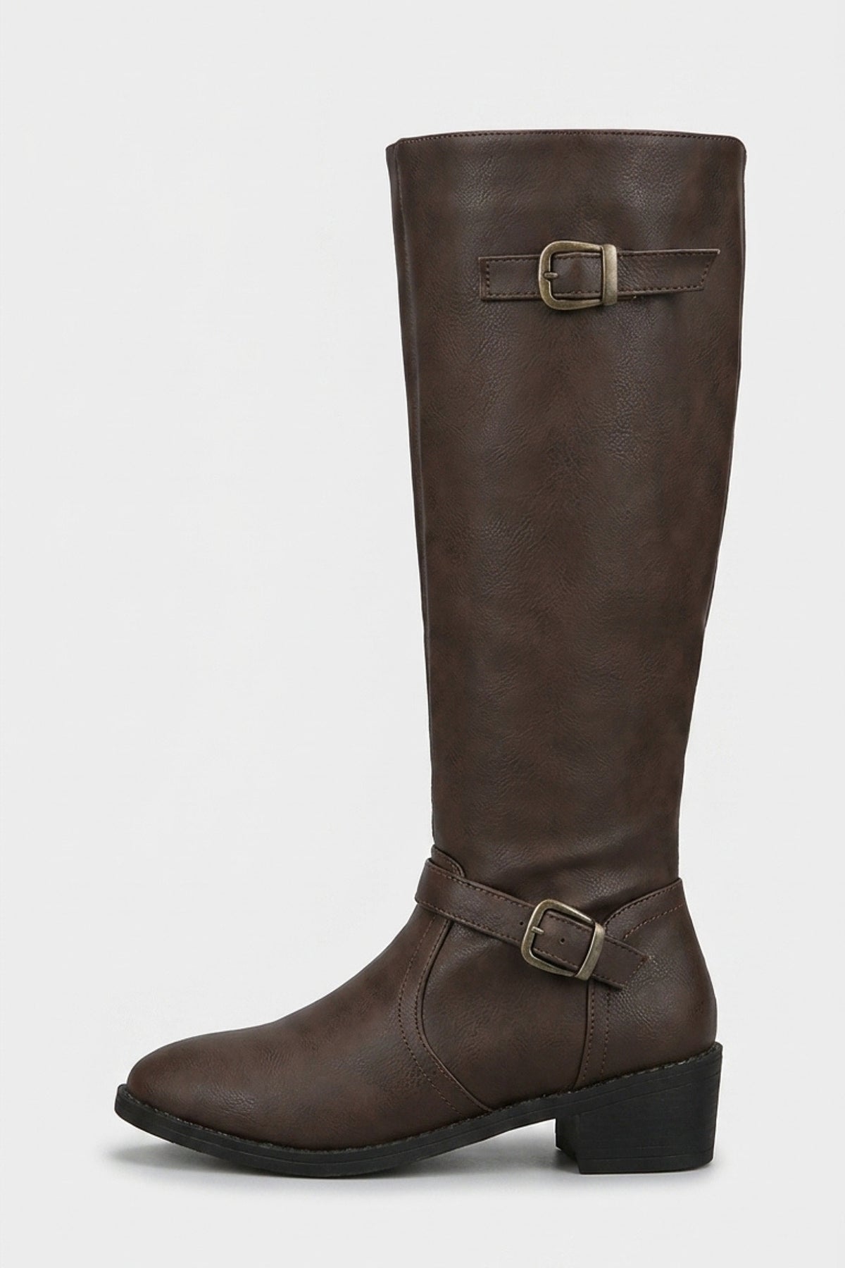 Women’s Winter Easy Wear Leather Knee High Boots with Buckle Detail