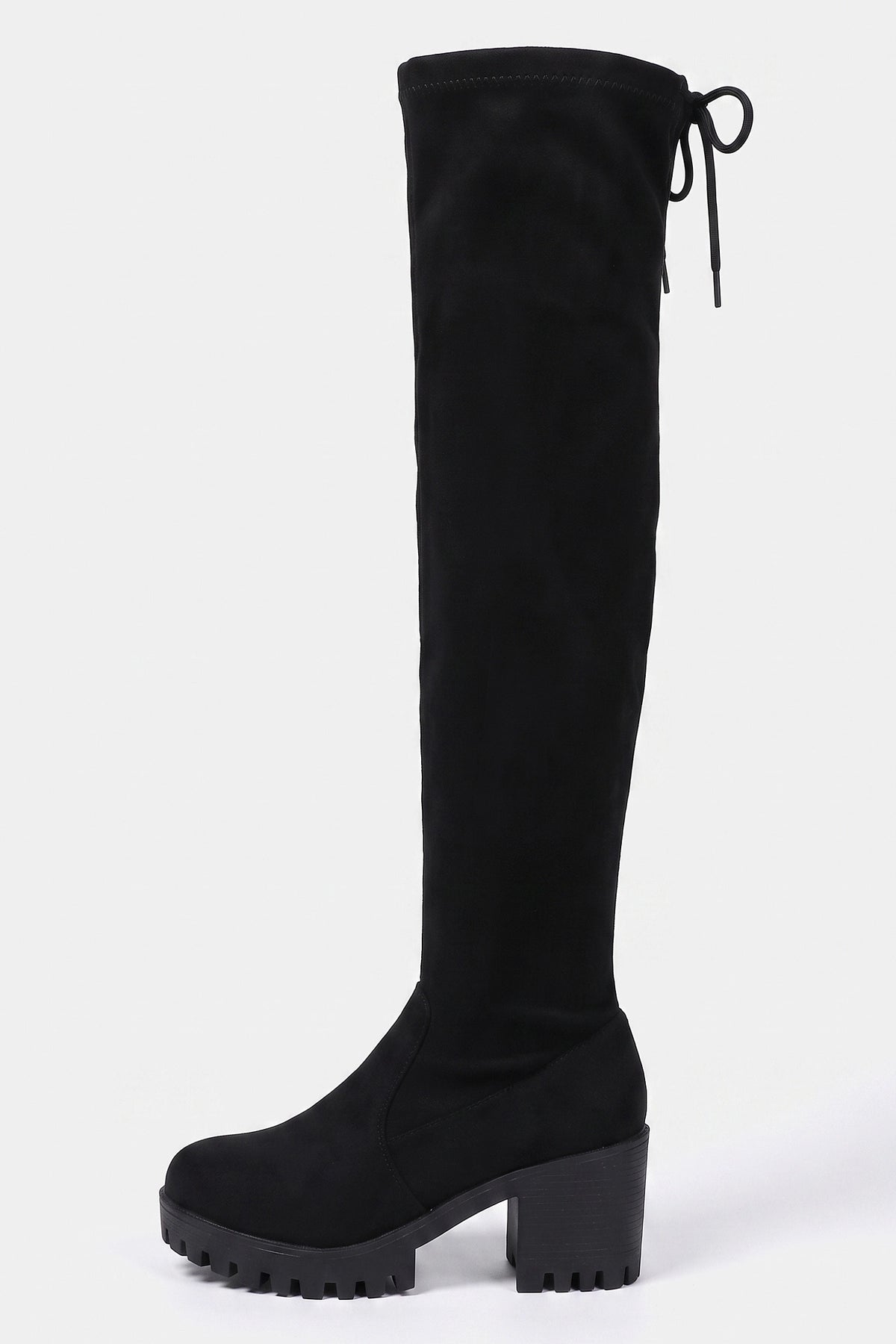 Women’s Winter Chunky Suede Knee High Boots with Drawstring