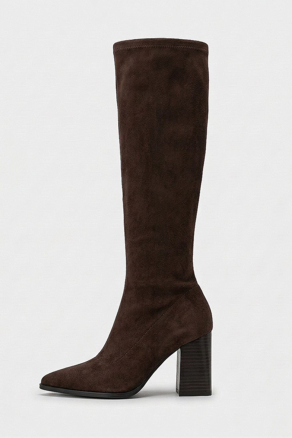 Women's Suede Pointed Toe Knee High Boots with Block Heel