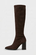 Women's Suede Pointed Toe Knee High Boots with Block Heel