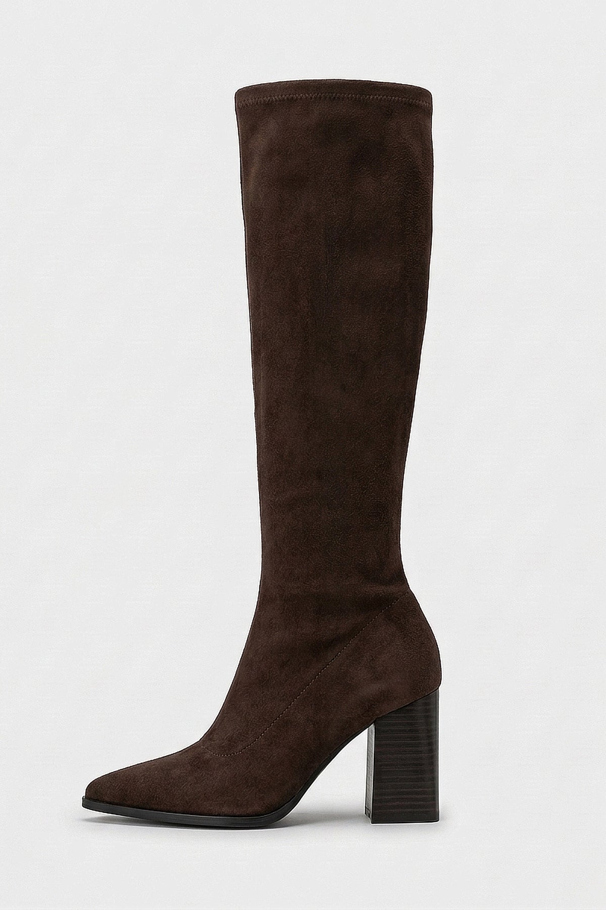 Women's Suede Pointed Toe Knee High Boots with Block Heel