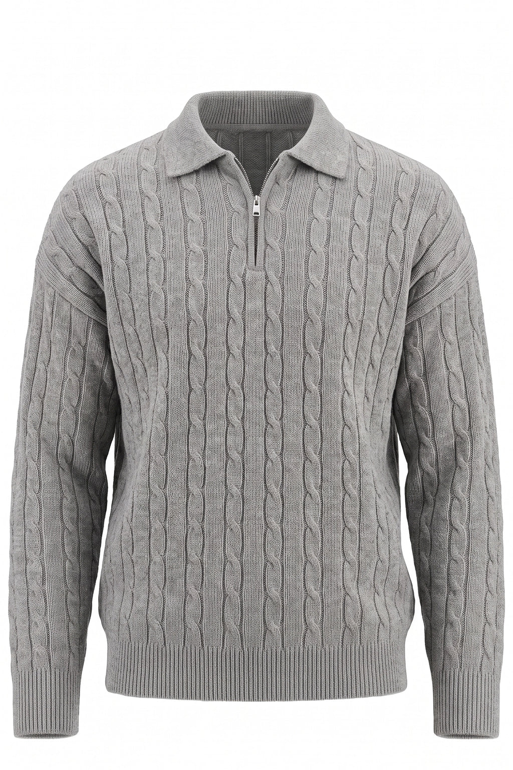 Men's Winter Warm Cable Knit Quarter Zip Polo Jumper